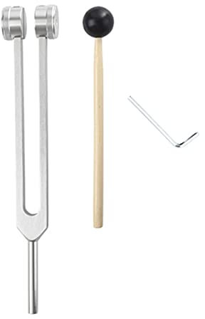 TUCANSBP Tenedor de afinación Mejorado, aleación de Aluminio de 512 Hz, Horquilla de afinación médica, Terapia de Sonido Apta for aliviar el estrés, Martillo y Llave de Madera(Silver)