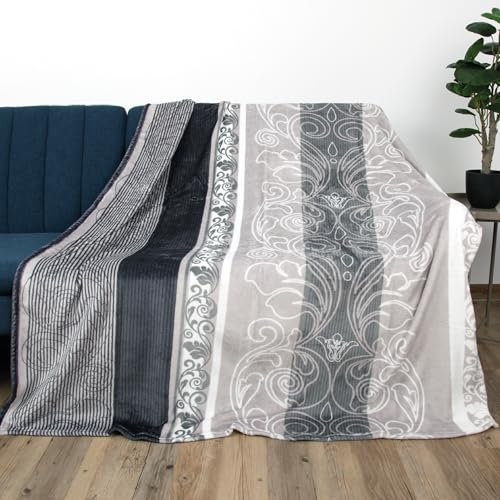 Bestlivings Kuscheldecke XXL (130x170cm) - Hellgrau Ornament - Flauschdecke Microfaser-Decke - Jacquard, große weiche Wohn-Decke zum kuscheln Flanelldecke