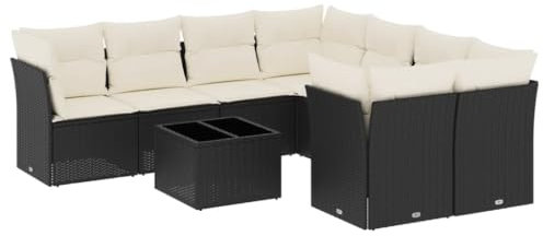 HETFTJN Bistro Set Bierzeltgarnitur Balkon Set Balkonmöbel Kleiner Balkon - 9-TLG. Garten-Sofagarnitur mit Kissen Schwarz Poly Rattan für Garten Balkon Terrasse Café