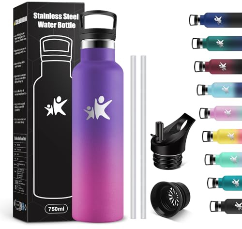 KollyKolla Botella Termica 750ml, Botella Agua Acero Inoxidable con Pajita y Filtro, Reutilizable, Termo a Prueba de Fugas, Sin BPA, Cantimplora para Deporte, Oficina, Gimnasio, Ciclismo, Escuela