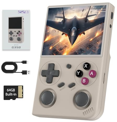 G350 Retro Gaming Console Handheld Game Console Linux System, 3.5 Inch IPS Screen Protector 64G TF Card, Preload 4452 Games RK3566 64bit Gaming Console 5G WiFi/4.2 Bluetooth Gray