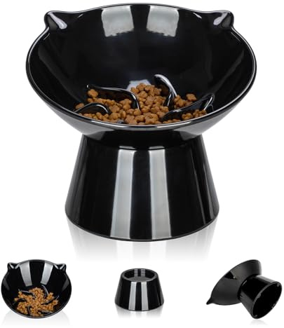 vootun Anti Schling Napf Katze Erhöht –Interaktiver Futternapf, Slow Feeder Nassfutter, rutschfest & leicht zu reinigen, Essen Verlangsamen, Antischlingnapf für Katzen und kleine Hunde,Schwarz