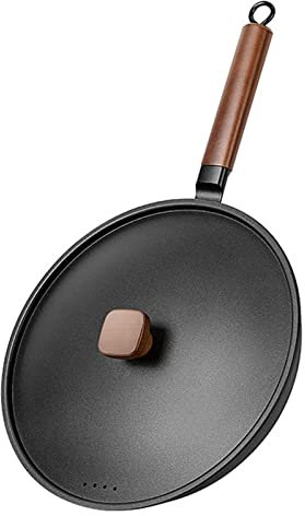 QTYQWC Wok Pan Traditional Wok with Lid & Wooden Handle for Cooking Pan-Frying, Braising and Deep-Frying,30cm (Size : 30cm) Vision