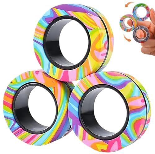 ZHjuju Juguete Anti-Estrés Anillos Magnéticos Alivio Ansiedad, Mejora Concentración, 3 Unidades Colores Arcoíris, Cómodo, Juguete Magnético para Dedos
