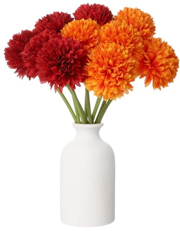 sourcing map Künstliche Chrysanthemen-Kugeln, künstliche Chrysanthemen, Blumenstrauß, Seide, künstliche Mama-Blume für Zuhause, Garten, Hochzeit, Party, Dekoration, Rot/Orange, 10 Stück