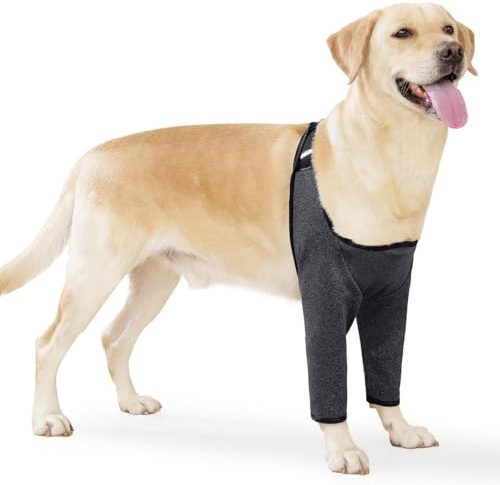 DONGKER Recovery Sleeve Hund, Atmungsaktive Ellenbogenbandage für Hunde Vorderbein mit magischen Aufklebern zur Genesung von Verstauchungen und Verletzungen des Vorderbeins
