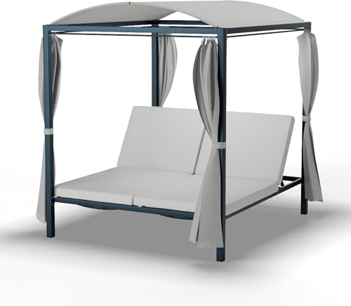 blumfeldt Eremitage Double XL Sonnenliege 2 Personen - Verstellbare Rückenlehne, Sonnenschutzvorhänge, Wetterfester Stahlrahmen, Abnehmbares Dach, Garten & Terrasse Entspannung