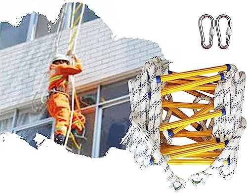 OYYMTE Escalera de Cuerda, Salida de Incendios, Escalera de Rescate de Emergencia, Escalera portátil, Reutilizable, con Guantes de Gancho y Bucle(8m)