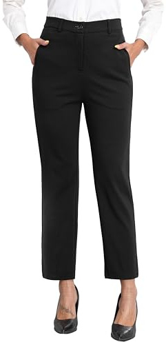 GRECERELLE Pantalones de trabajo para mujer, elegantes, elásticos, cintura alta, pierna recta, pantalones casuales de yoga para mujer, con bolsillos y cremallera