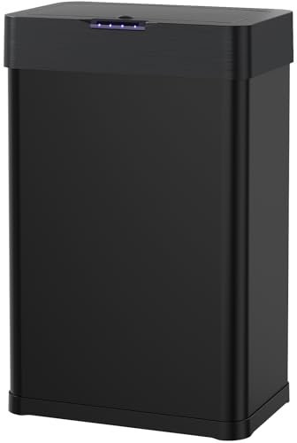 Clevich 50L Sensor Kitchen Bin with Soft-Close Lid, Touchless Motion Sensor Garbage Can, Smart Automatic Trash Bin with Bag Retainer Ring & Display Light for Living Room, Office (Black)