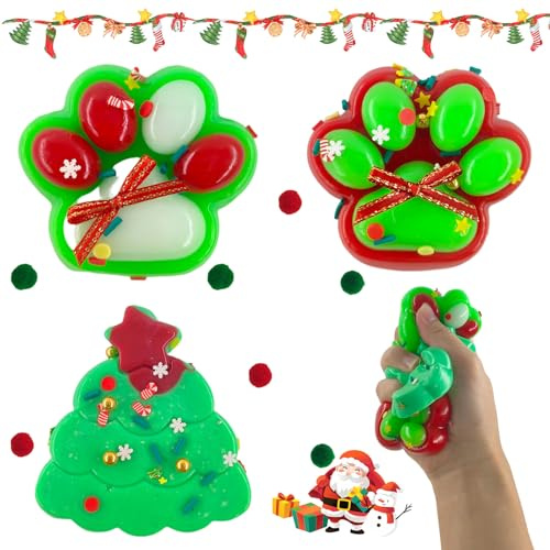 Cat Paw Squishy Katzenpfoten Squishy,Weihnachtsbaum Squishy - 3 Stück Weihnachten Squishy Spielzeug,Weihnachten Squeeze Toy,Weihnachts Stress Spielzeug,Stressabbau Fidget Toys für Kinder & Erwachsene