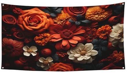 Bandierine per feste a tema Una festa di rose e crisantemi, decorazione per interni ed esterni, durevole e resistente ai raggi UV, perfetta per compleanni, Halloween e molto altro ancora