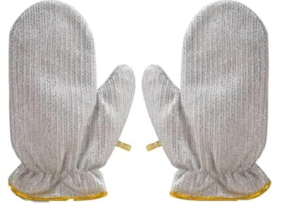 Mr.Gadget's Solutions Multipurpose Steel Wire Dishwashing Scrubber Gloves Kitchen Washing Scrub Heat Insulation Waterproof Reusable Kitchen Gloves for Scrubs & Cleans Dishes, Sinks-(2 Pieces)