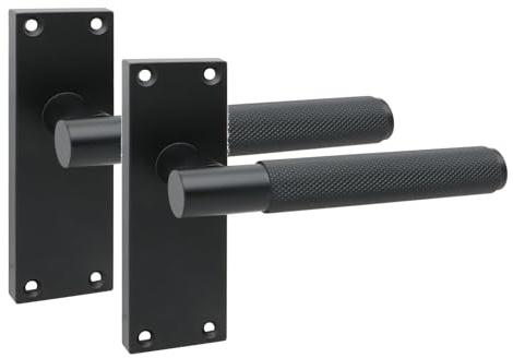 Golden Grace Victorian T-Bar Knurled Door Handle, 1 Pair Matt Black | Includes screws and spindle for easy fitting, with a classic plain edge 120 x 40mm backplate ideal for internal doors.