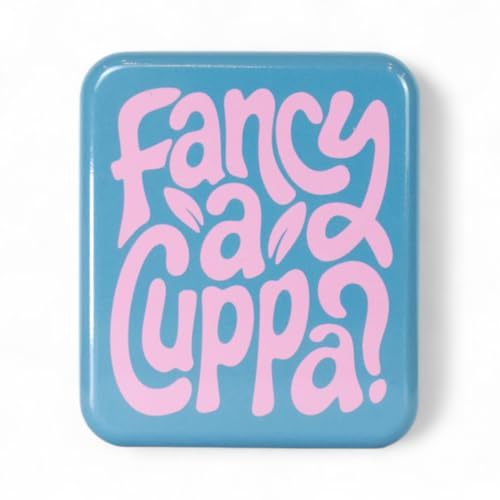 TINIT Tea Bag Travel Tin 'Fancy a Cuppa?' - Portable Metal Tea Bag Storage Box Teabags, Pocket-Sized Container Commuting Gifts Lovers Coffee (Pink on Blue)