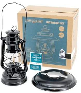 Feuerhand Interior Set Matte Black – Baby Special 276 LED Laterne + Reflektorschirm + 2 Li-Ion Akkus | Warmweiß, dimmbar, bis 18 Tage Laufzeit | Für Innen & Außen | Blendfreies, atmosphärisches Licht