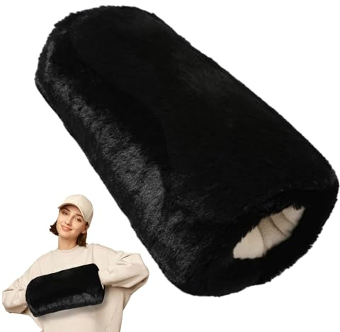 Faux Handmuffs, 38 x 20 cm, super weich, luxuriöse, künstliche Handschuhe für den Winter, luxuriöse, elegante Kaninchen-Fäustlinge, Entlastung für Hände und Finger, steif, Schwarz , Refer to