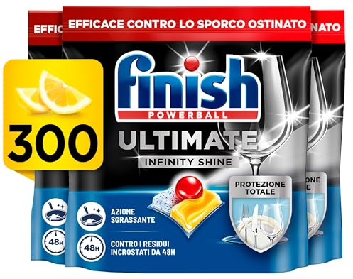 Finish Ultimate Infinity Shine Pastiglie Lavastoviglie, 100 Capsule Lavastoviglie al Limone, Pastiglie per Lavastoviglie contro lo Sporco e i Residui Incrostati (Confezione da 3)