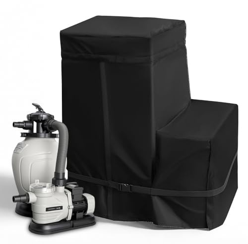 Poolpumpe Abdeckung, 600D Oxford Pumpenhäuschen für Poolpumpe mit Aufbewahrungstasche und Verstellbare Träger, Abdeckung für Poolpumpe, Wasserdicht Whirlpool Pumpenabdeckung für Mehrere Marken(C)