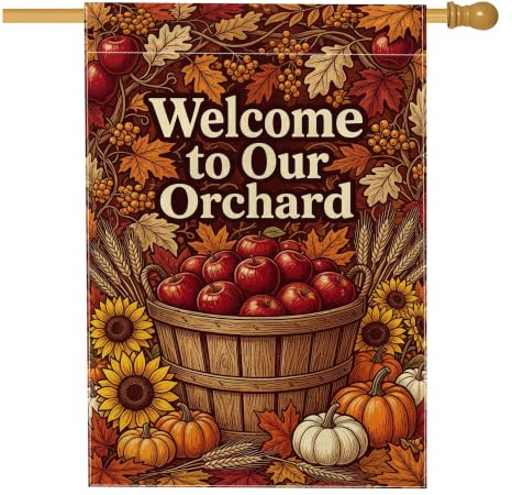 Bandiera rustica per casa con mele, zucche raccolte girasoli autunnali marroni su entrambi i lati, decorativa, per esterni, prato, cortile, patio, ingresso, 71 x 101 cm