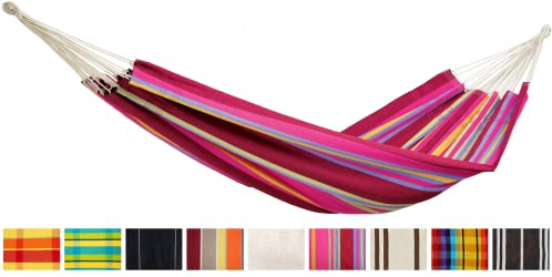 Laminvale Ltd AMAZONAS brasiliansk hängmatta XL Barbados Grenadine 230 x 150 cm för 2 till 3 personer upp till 200 kg färgglada ränder total längd 340 cm