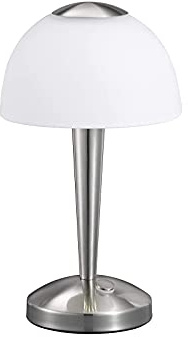 Trio Leuchten LED-bordslampa i nickel matt, glas vit satinerad, pekdimmer med 3 ljusnivåer, inklusive 1 x 5 W LED, höjd – 28 cm 529990107