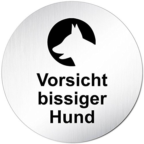 Türschilder24 Türschild Hinweisschild Vorsicht bissiger Hund Aluminium (eloxiert) Rund 100mm Ø