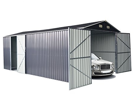 4535 - Abri de jardin, cabane à outils, garage pour voiture, en tôle galvanisée, 500 x 300 x hauteur 232 cm - Anthracite