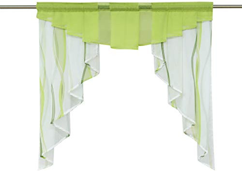 HongYa Tunnelzug Scheibengardine transparenter Voile Kurzgardine für Kleinfenster H/B 100/100 cm Creme Grün