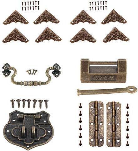 Yetaha Box Corner Protectors Vintage Box Lock Latch Hasp with Padlock Pull Handle and Hinges Delicate Hardware Kit Chinese Classical Culture Little Butterfly Pattern for Little Cases Boxes