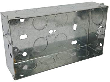 Double 2 Gang Galvanised Metal Back Box 35mm Deep Flush Mount Pattress Box - Pack of 1