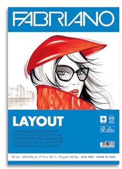 Fabriano Layout Block, 21 x 29,7 cm, 75 g/m², 70 Blatt, säurefrei, durchschlagfest, glatte Oberfläche, ideal für Skizzen, Zeichnungen und Kalligraphie