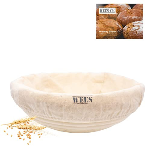WEES-CK Handgefertigt aus 100% natürlichem Rattan - Peddigrohr Gärkörbchen, Brot Proofing, Fermentation Korb für Profis und Hobbybäcker, inkl. Anleitung und Leineneinsatz (Rund 25 cm)