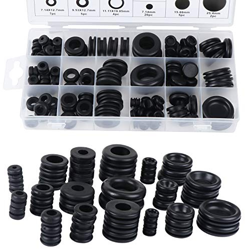18 Sizes Grommets 125PCS Black Rubber Grommet Kit Electrical Gasket Ring Assortment Kit for Protecting Wires and Cables