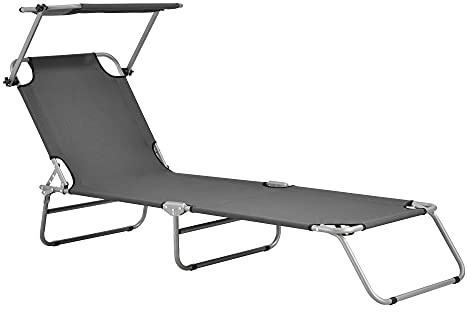 casa.pro Tumbona Plegable Argozelo con Parasol Tumbona Jardín Silla Reclinable Hamaca Muebles Jardin Exterior hasta 110 kg Tela/Acero 186 x 55 x 24cm - Gris Oscuro