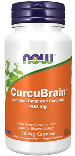 Now Foods, CurcuBrain, Curcumine Optimisé, 400 mg, 50 Capsules végétaliennes, Testé en Laboratoire, Sans Gluten, Sans Soja, Végétarien