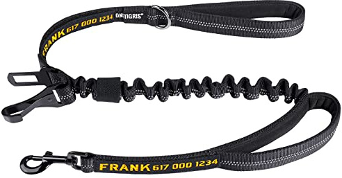 Onetigris Hundsäkerhetsbälte & dubbelt hundkoppel 3-i-1, slitstarkt hundkoppel för bil, slitstark nylon reflekterande tether med klämma krokstång och spänne, zinklegering vridbar karbinhake