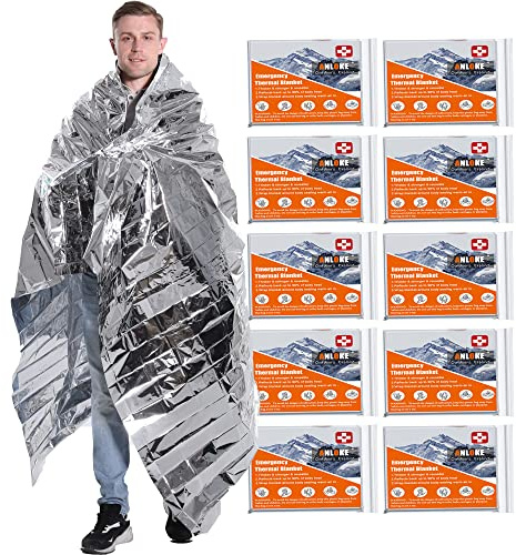 ANLOKE Emergency Blankets Mylar Thermal Blanket,(10 Pack) of Gigantic Space Blanket 84 * 64 in. Survival Blankets Heavy Duty Camping Gear,First Aid