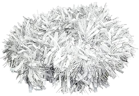 Weihnachts-Lametta, 1,8 m, luxuriös, grob, metallisch, Weihnachtsbaum, Lametta für Urlaub, Weihnachtsdekoration, Zuhause, Innen- und Außenbereich, Partyzubehör, Geschenkverpackung, silberfarben / weiß