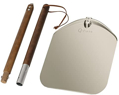 Q Pizza Non-Stick Pizza Peel 14in with Long Handle for Grill Oven, Large Aluminium Pizza Spatula, Turning Paddle Pizza Grill Accessory for Baking Bread Pastry Dough Pie Cake