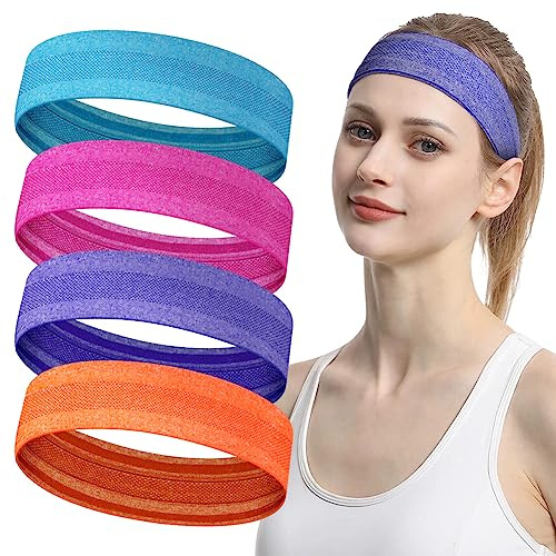LOPHE Diadema Deportiva Ancha, 4pcs Transpirable Colorida y Elástica, Ideal para Deportes, Ciclismo, Tenis, Yoga, Gimnasia y Atletismo