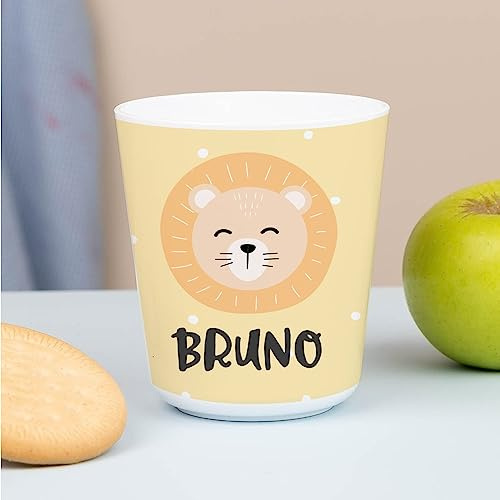 Wanapix | Kunststoffbecher mit Namen für Kinder | Unzerbrechlicher Trinkbecher Personalisierter | Schule/Kindergarten| BPA freier | 235ml | Löwe
