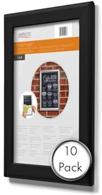 Deflecto Marco de presión A4, 10 unidades, elegante marco de aluminio negro para exhibición de pared, soporte para certificados y pósteres, con prácticos clips de apertura frontal