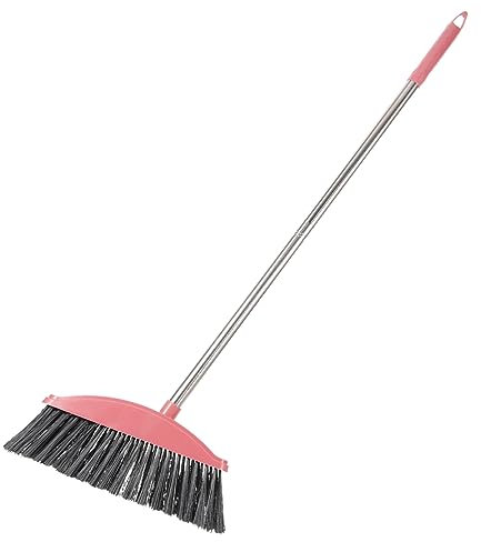 Happyyami Cleaning Broom for Home Floor Sweeping, Thick Stainless Steel Broom with Long Handle, Pink Household Cleaning Tool for Indoor Garbage Wiper and Floor Maintenance Random Style