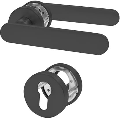 Amerdeco Maniglia per Porta Nera in Alluminio – Set PZ per Porta Blindata, Maniglia Porta Blindata Elegante UK0054