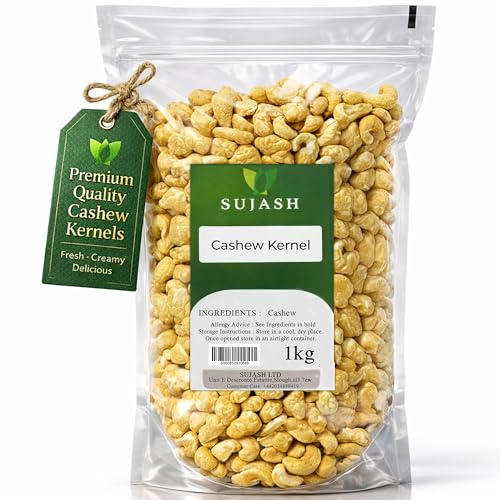 Sujash Cashew Kernel 1Kg Crunchy Natural Snack and Cooking Family Bulk Pack | Cashew nuts offer a creamy crunch for snacking curries desserts baking salads and versatile everyday kitchen recipes at home.
