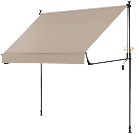BelleMax Klemmmarkise Markise Balkon ohne Bohren, 300cm x 150cm Khaki, Balkonmarkise mit Handkurbel, Faltbarem Seitenarm, UV-Schutz, Wasserdicht und Höhenverstellbar