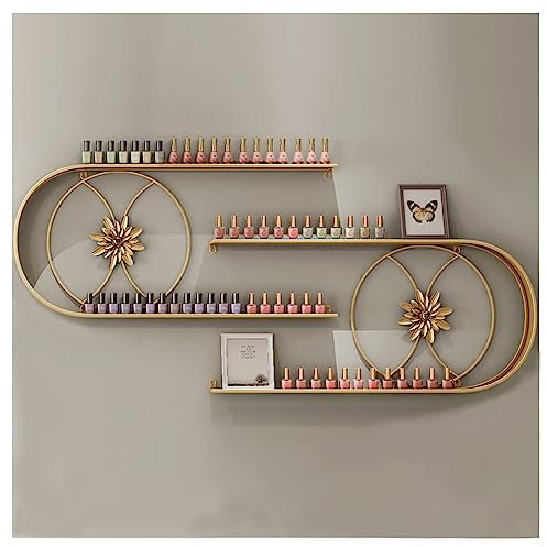 ZBJDX Juego De 2 Estantes De Metal para Esmalte De UñAs En Forma De U, Vitrina De Botellas De Aceite Esencial Montada En La Pared para SalóN De UñAs, Almacenamiento De CosméTicos,Oro