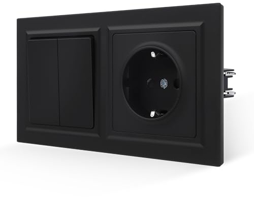 JIMEIDA Steckdose mit Lichtschalter Schwarz 2 Fach 1 Weg Glattes Hautgefühl mit Steckklemme 16Amp 155 * 84mm,250V（Kann nicht vertikal installiert werden）