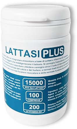 LATTASI PLUS - Compresse Lattasi 15000 FCC con Vitamina D3 Naturale, 1 Compressa Ingeribile per Pasto, 100% Naturale, Made in Italy, Pastiglie, Pillole per Intolleranza al Lattosio (1 Confezione)